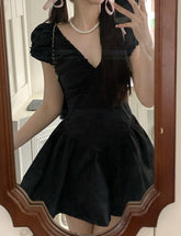 Short Sleeve V Neck Backless Pleated Dress Princess Dress